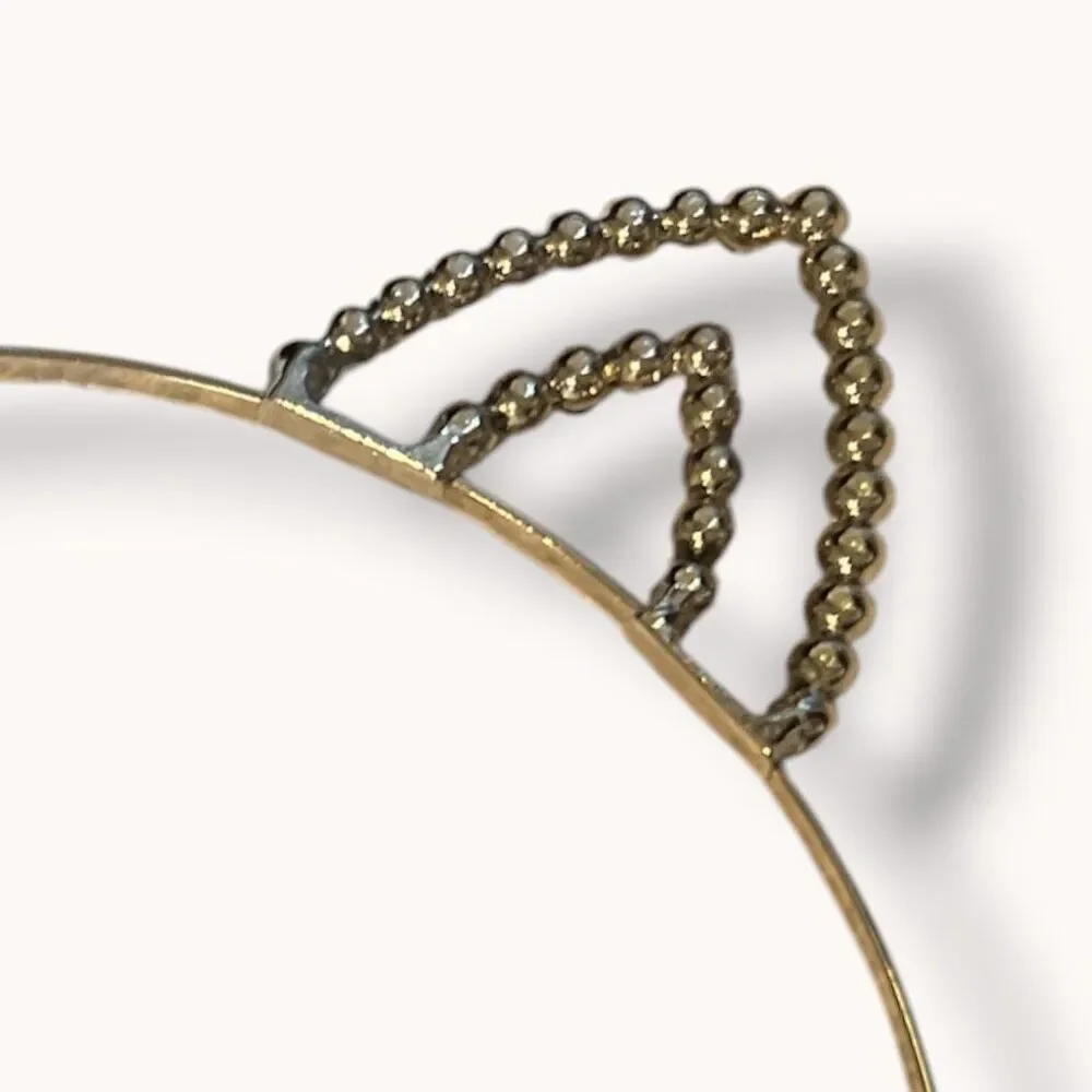 Rhinestone Double Cat Ear Metal Headband Silver Tone One Size